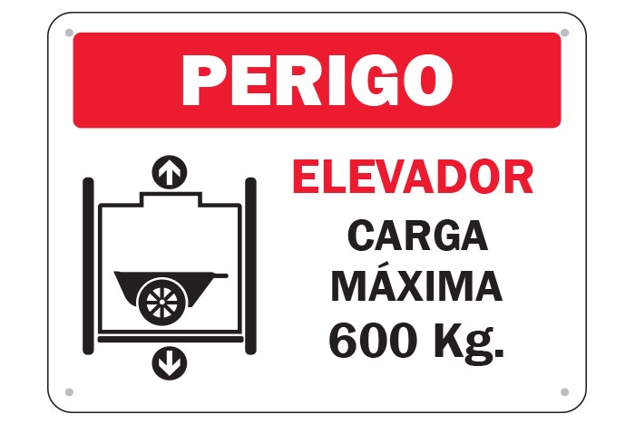 Perigo Elevador Carga Máxima 600kg